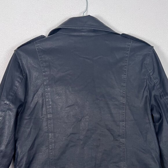 M0851 Womens Waxed Cotton Short Trench Rain Jacket Black Size 6 Classy Outerwear - Picture 16 of 16